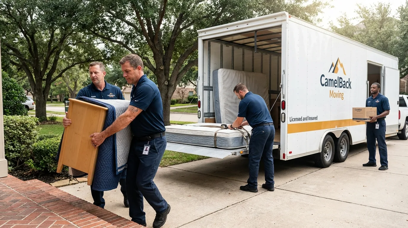 Crew loading residential truck for cross-state move from University Park, IL