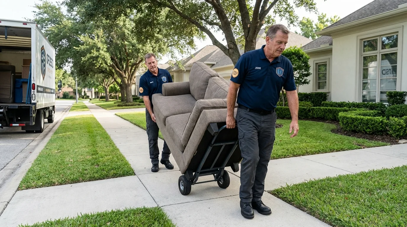 Local residential moving crew loading furniture in University Park, IL
